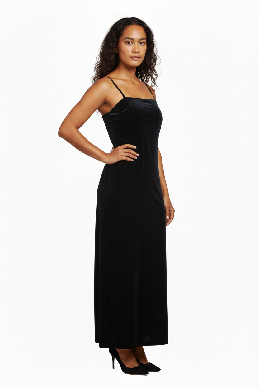 Navy velvet sequin neckline formal/ball dress, size 12-14