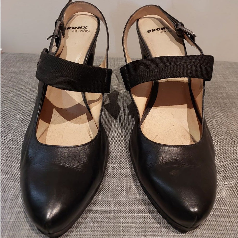 Bronx black leather heels, size 40/9