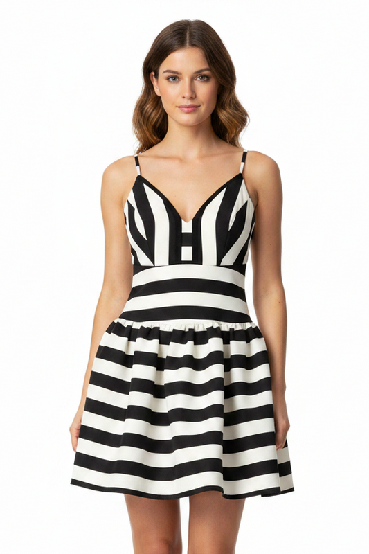 Asos black white striped formal/party dress, size 10