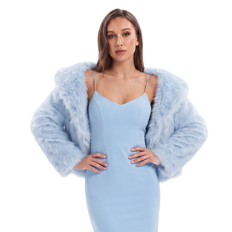 NEW Faux fur blue cropped jacket, size 10-12