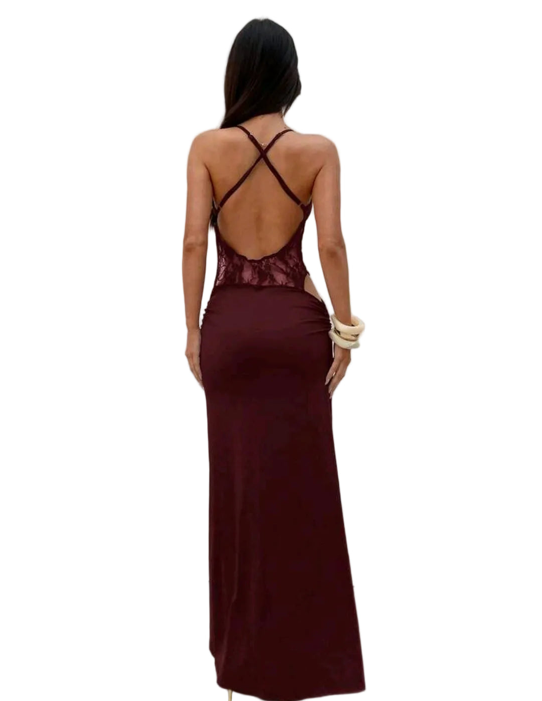 New Burgundy cut out hip lace formal/ball dress, size 6-8