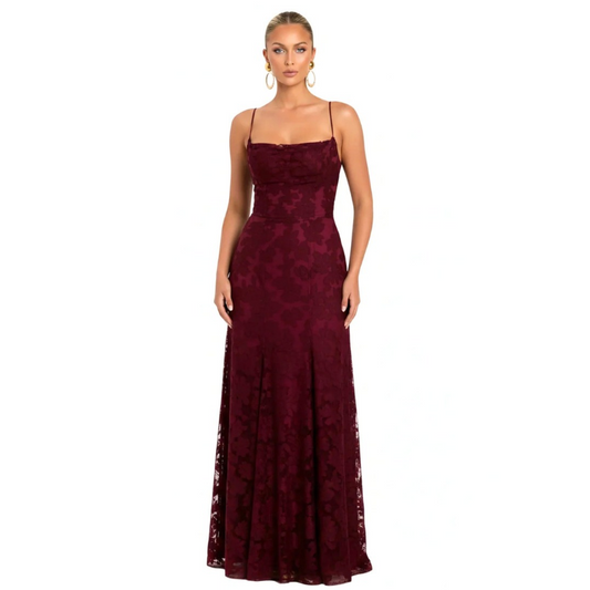 New The Harrington Sisters burgundy red embossed floral formal/ball dress, size 12