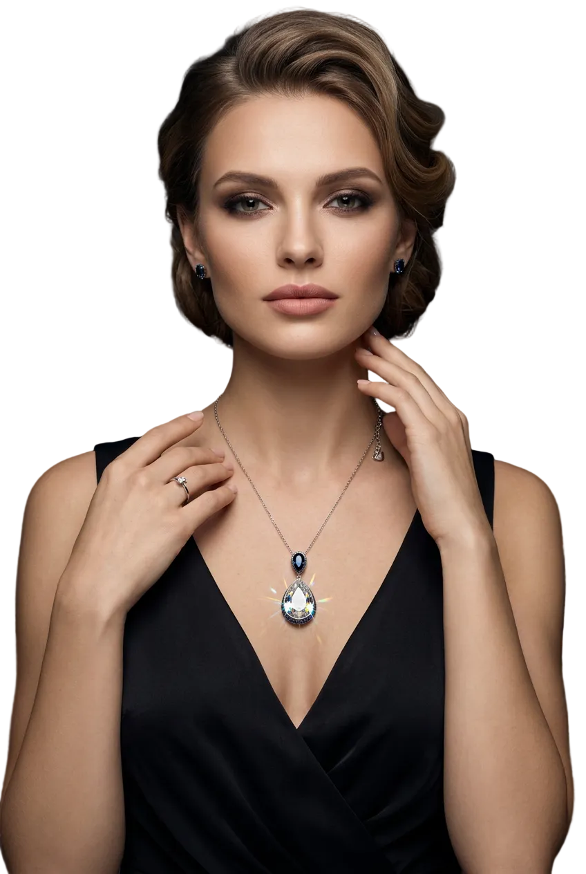 Swarovski blue crystal silver pendant-HIRE