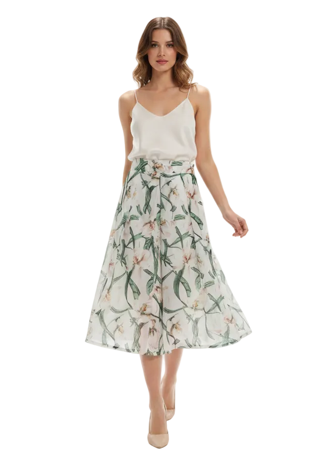 Marc Angelo ivory green floral skirt, size 8