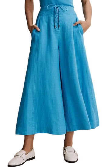 Country Road aqua linen cropped wide leg callots, size 8