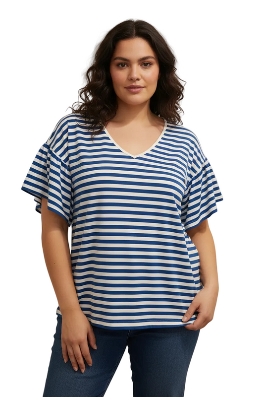 Betty Basics navy & white striped T, size 16