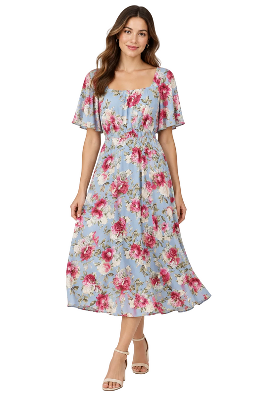Annah S blue & pink floral dress, size 10