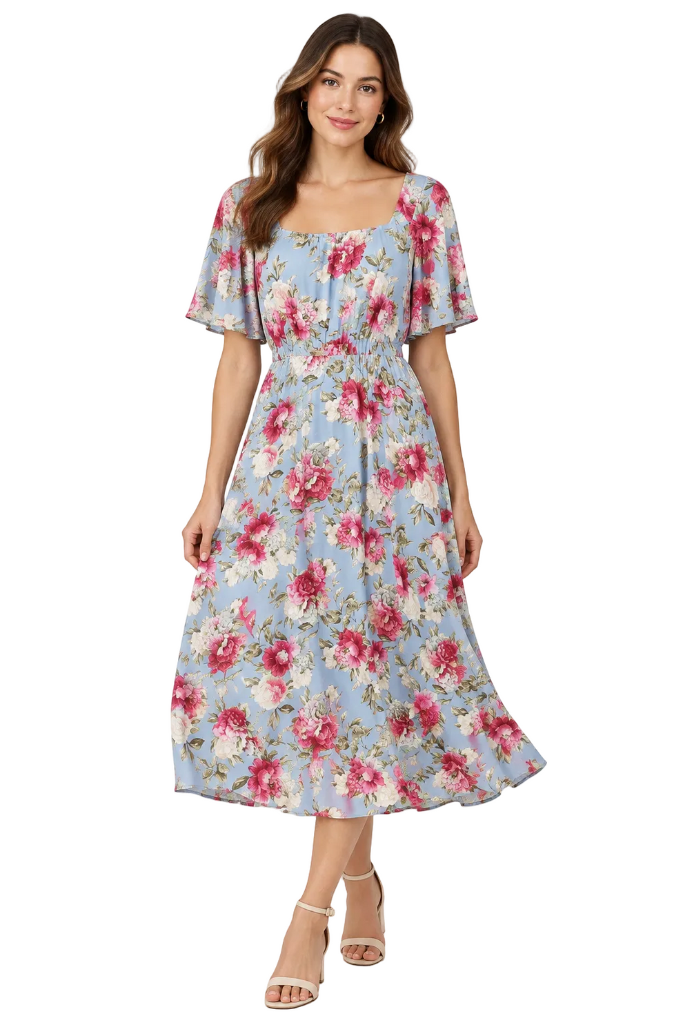 New Annah S blue pink floral dress, size XS, 8-10