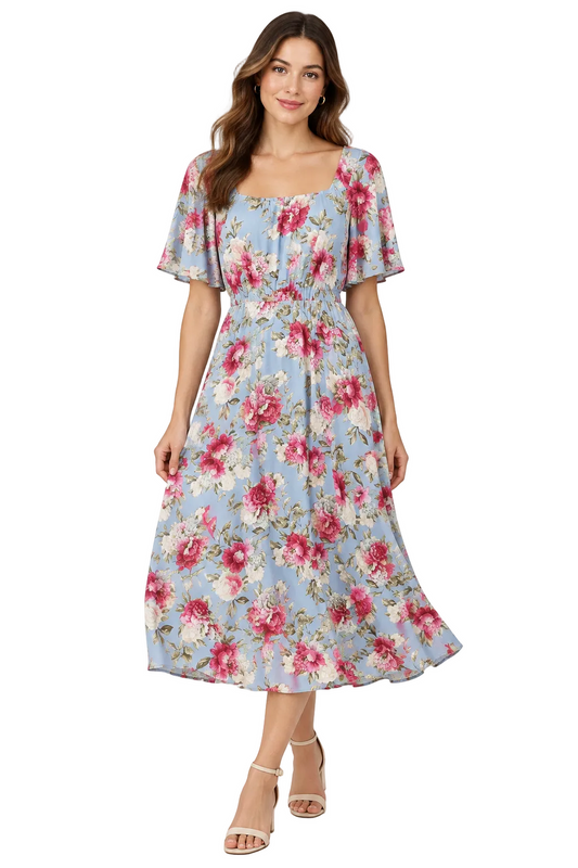 New Annah S blue pink floral dress, size XS, 8-10