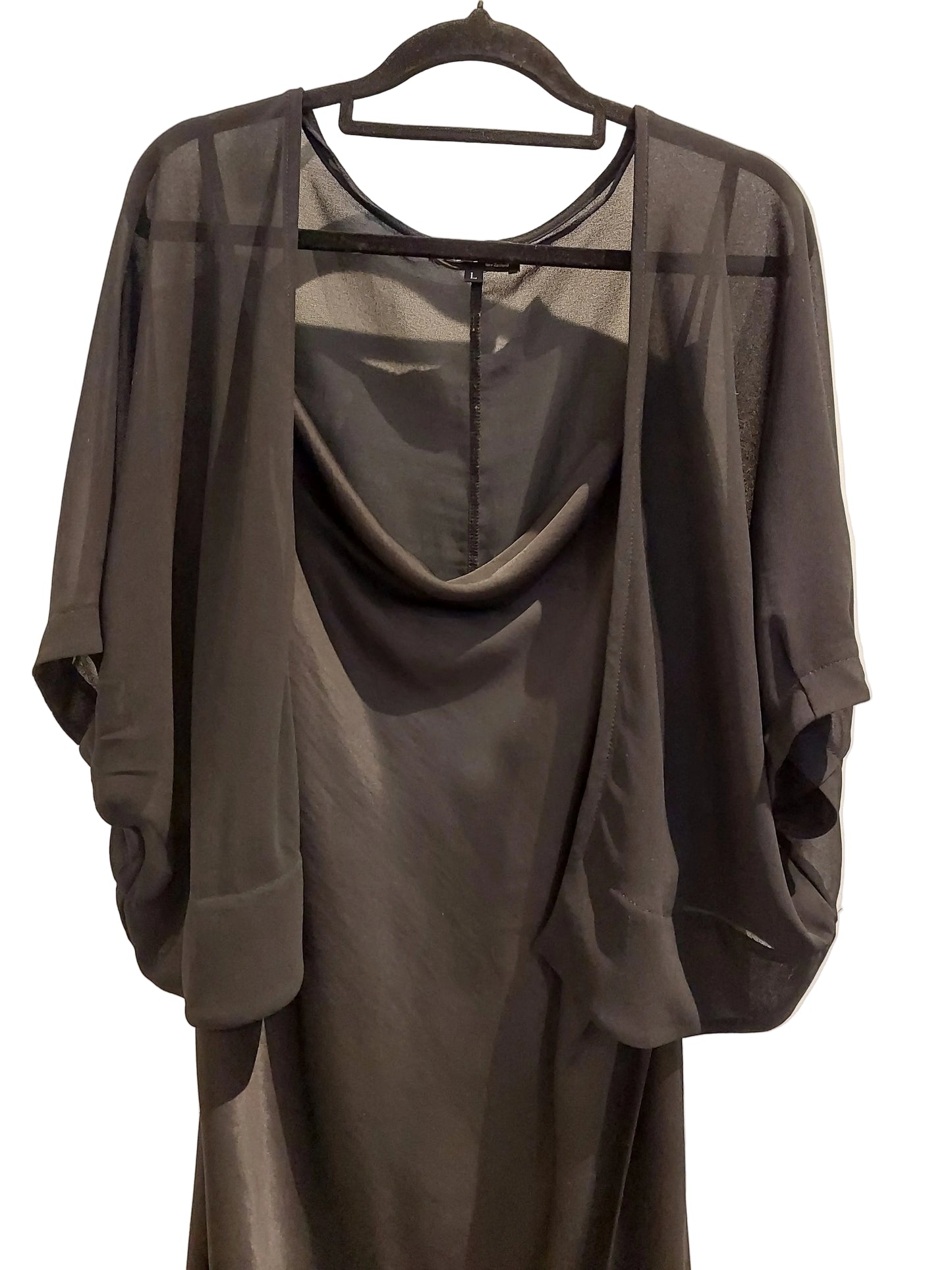 Black silky midi slip/cocktail dress, size 14/16