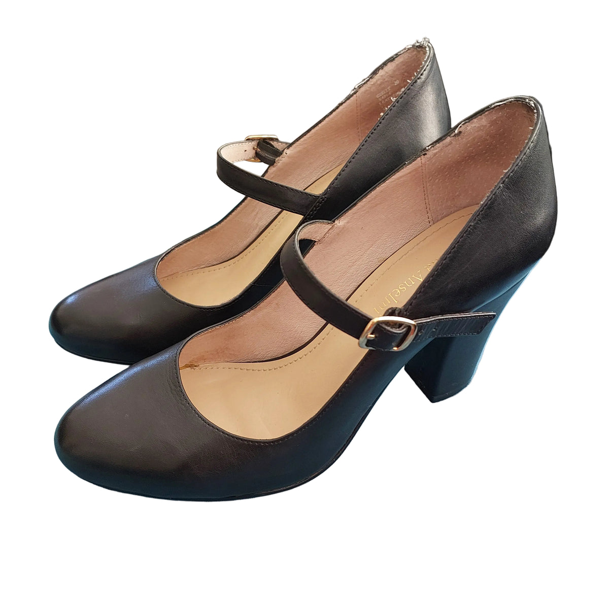 Isabella Anselmi black leather block heels, size 38/ 7