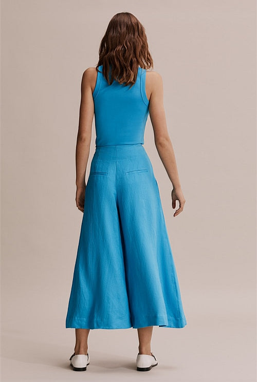 Country Road aqua linen cropped wide leg callots, size 8