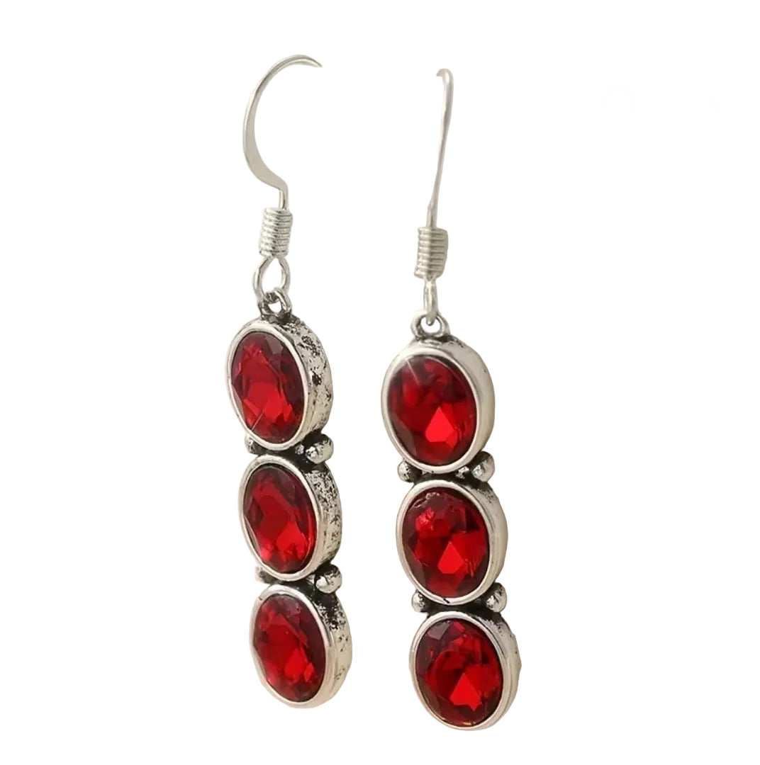 NEW white gold plated sim cz red drop earrings
