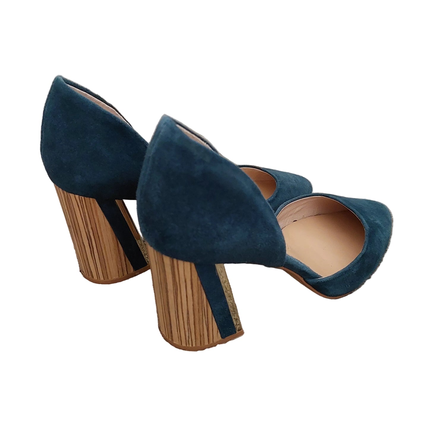 Mi Piaci teal suede leather heels, size 8