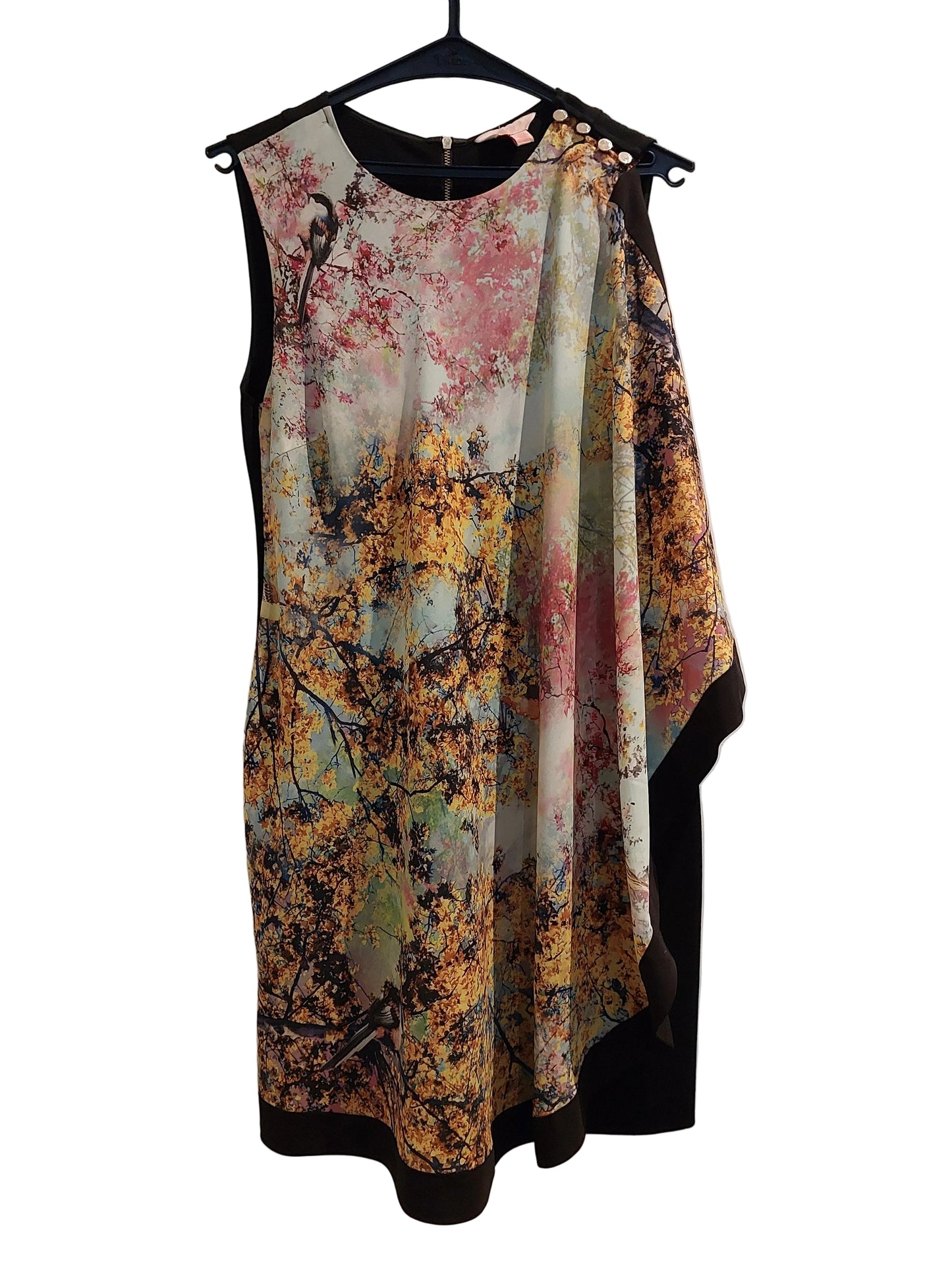 Ted Baker colourful front black dress, size 10
