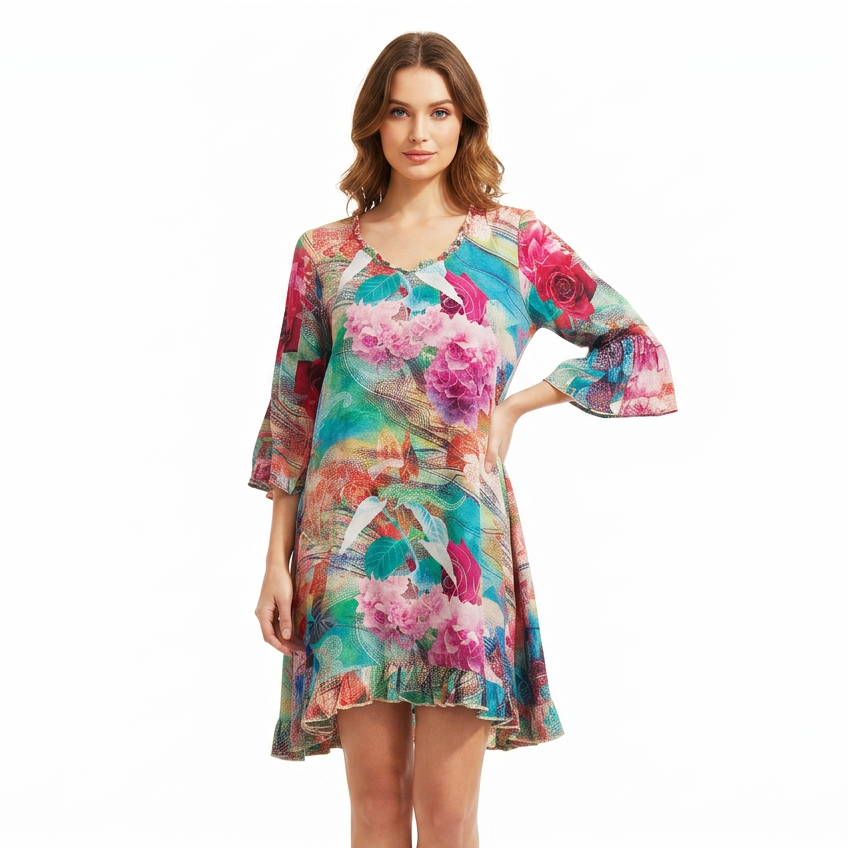 Flower high low floral mini dress, size 10