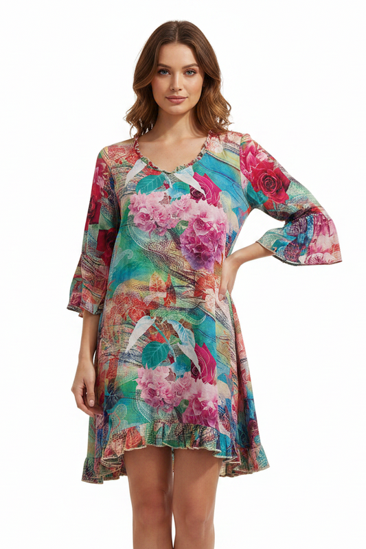 Flower high low floral mini dress, size 10