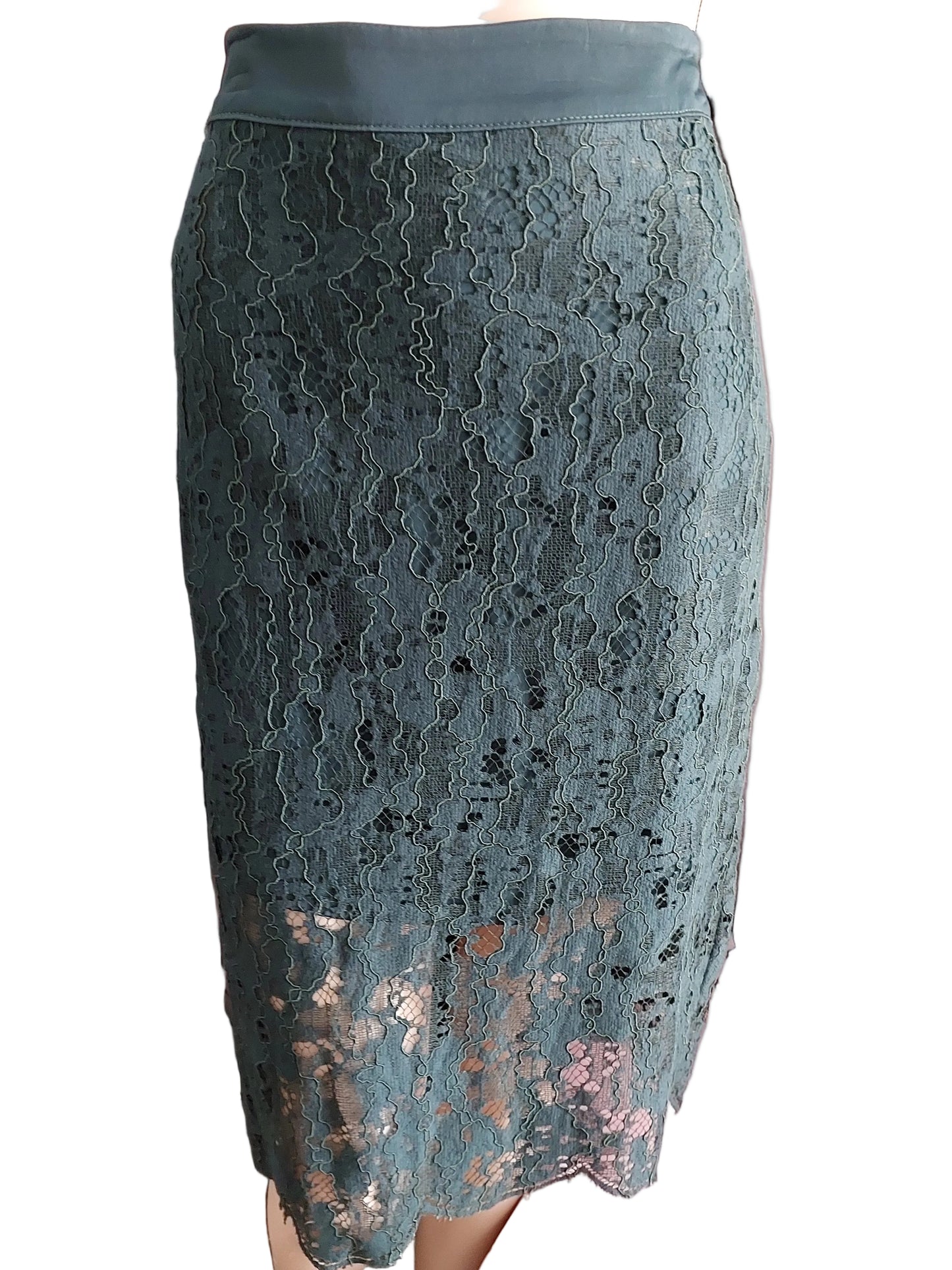 Ivy Blue green lace skirt, size 8-10