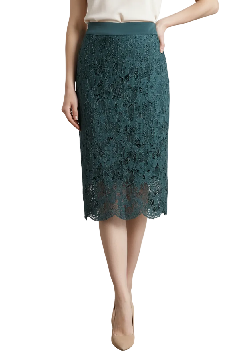 Ivy Blue green lace skirt, size 8-10