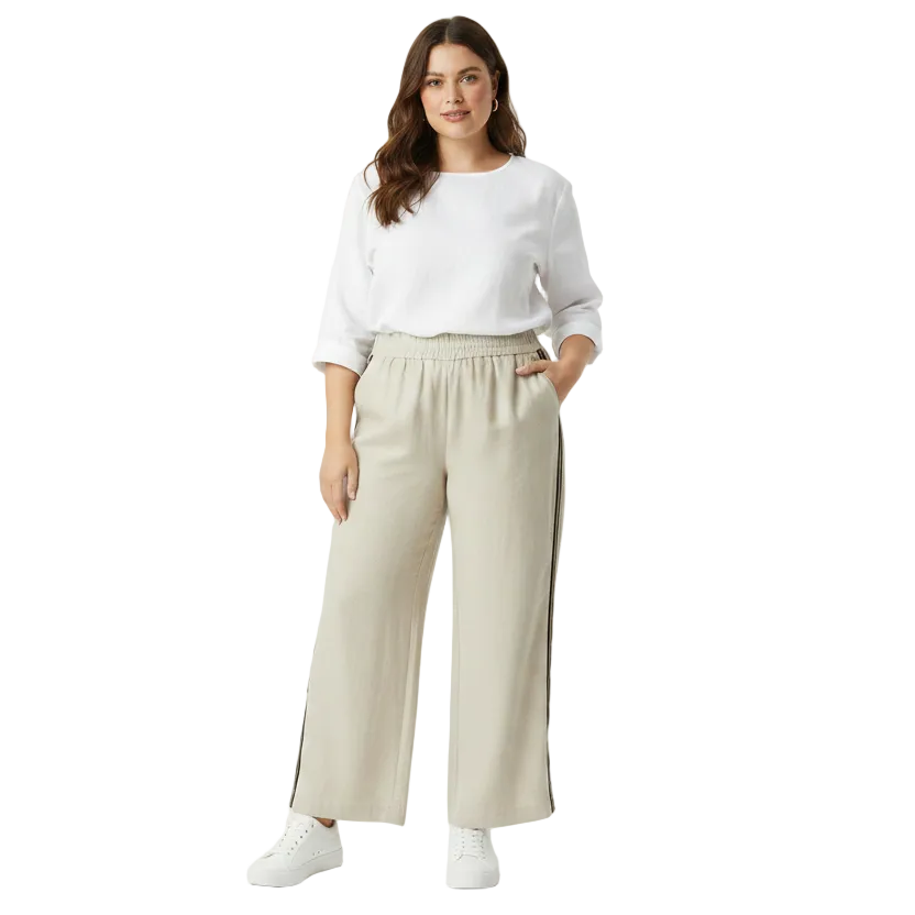 Whistle beige striped wide leg viscose Summer pants, size 18