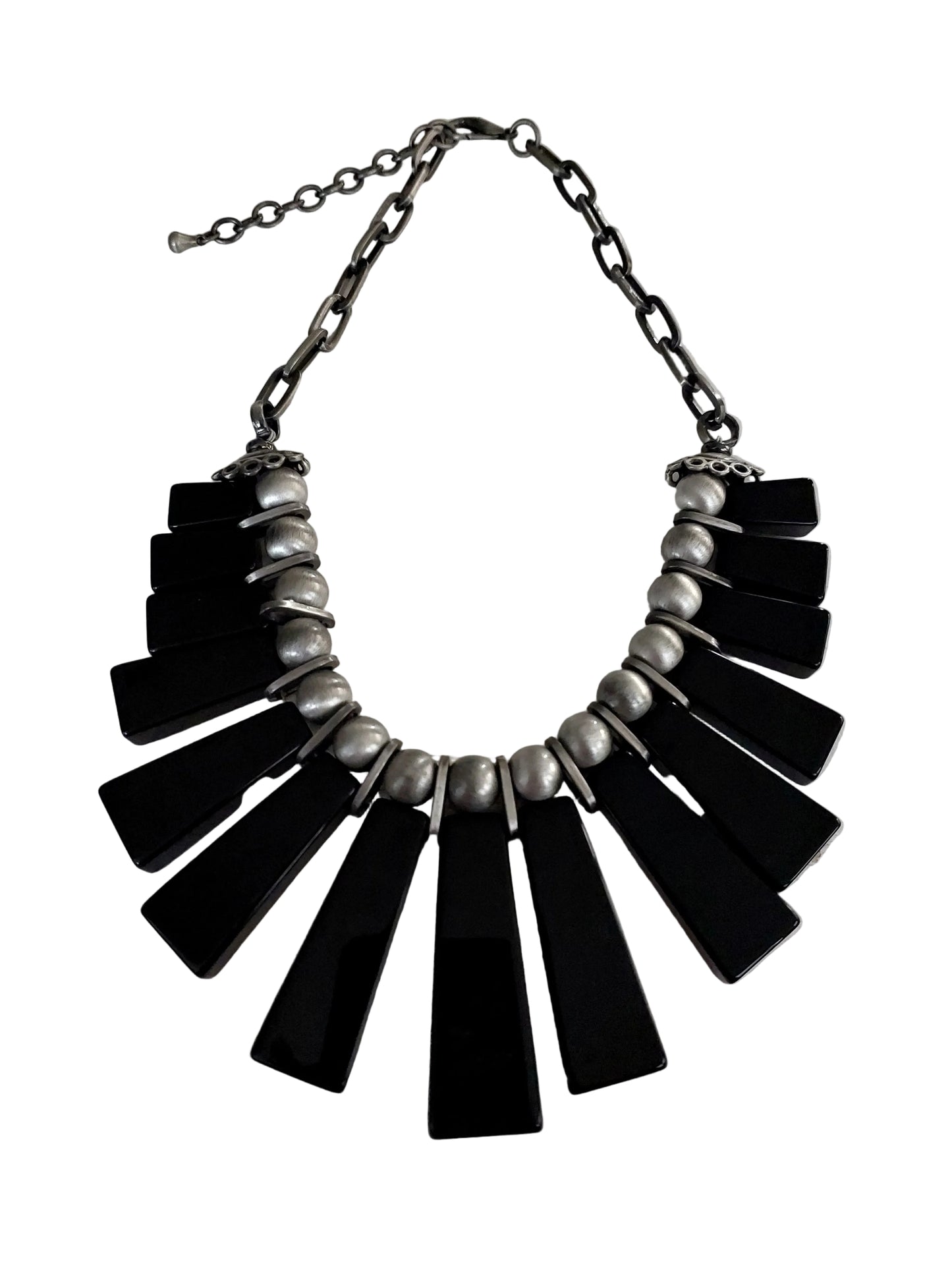 Statement silver black resin necklace
