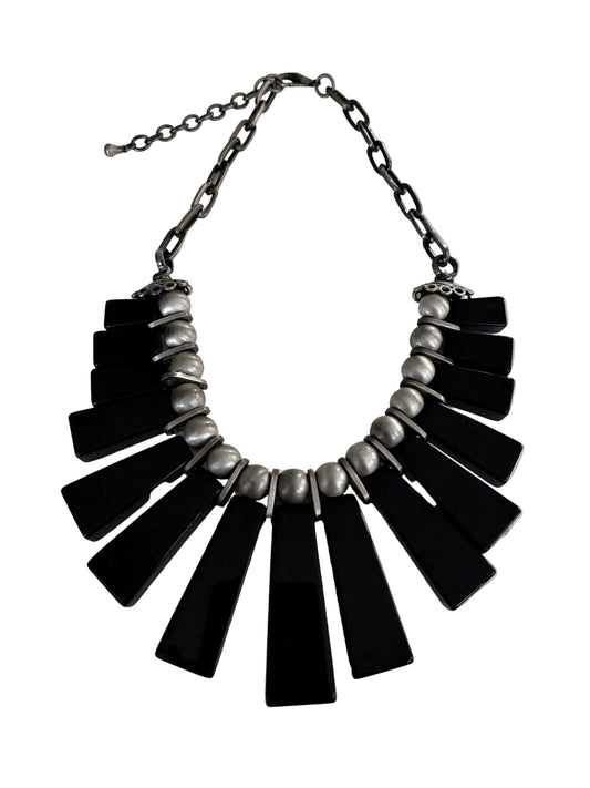 Statement silver black resin necklace