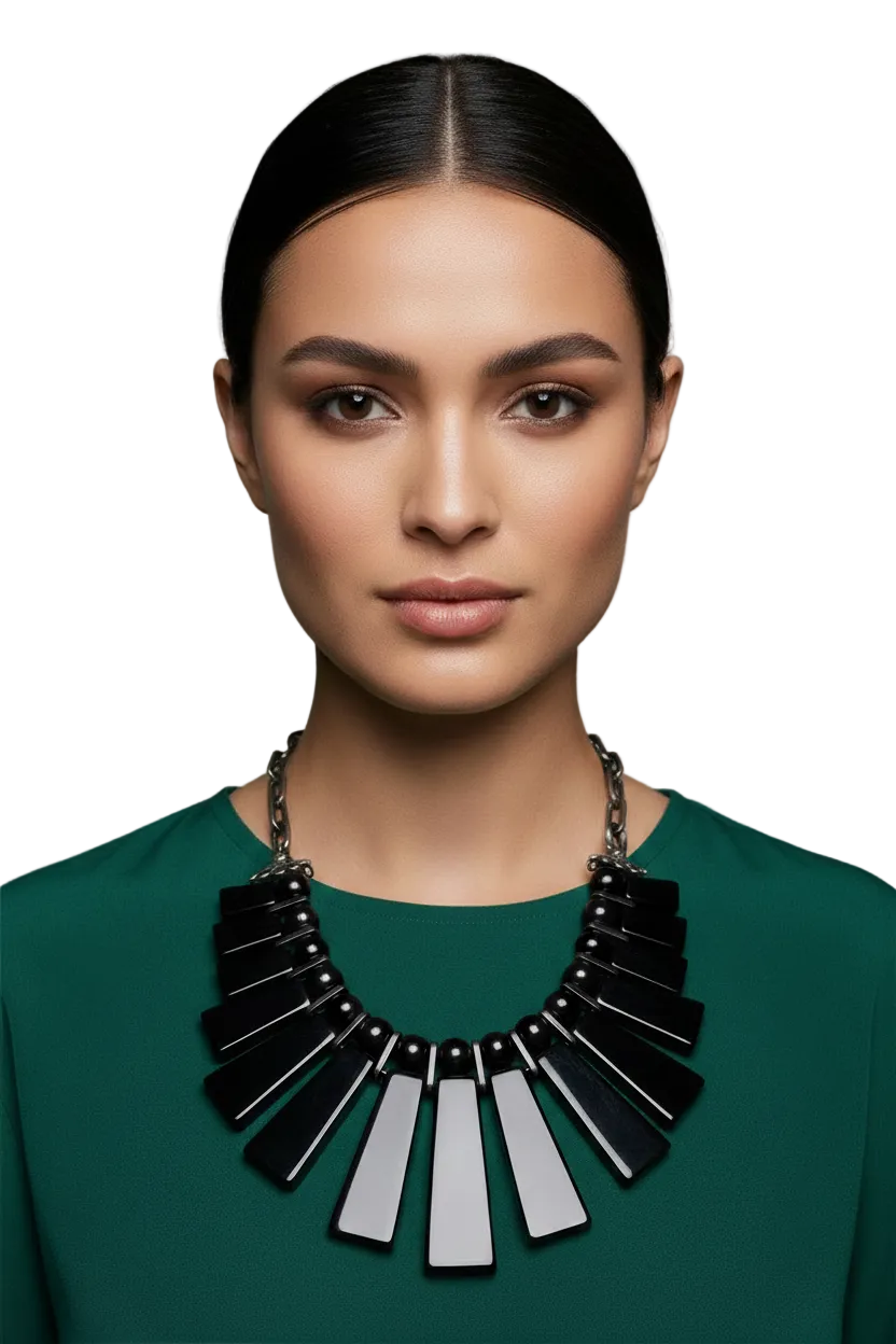 Statement silver black resin necklace