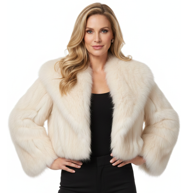 PRE-ORDER-NEW ivory white faux fur cropped jacket, size 8-14, choice of colours
