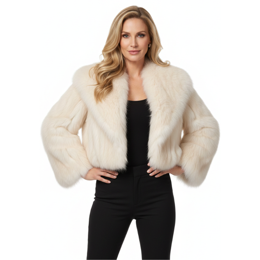 PRE-ORDER-NEW ivory white faux fur cropped jacket, size 8-14, choice of colours