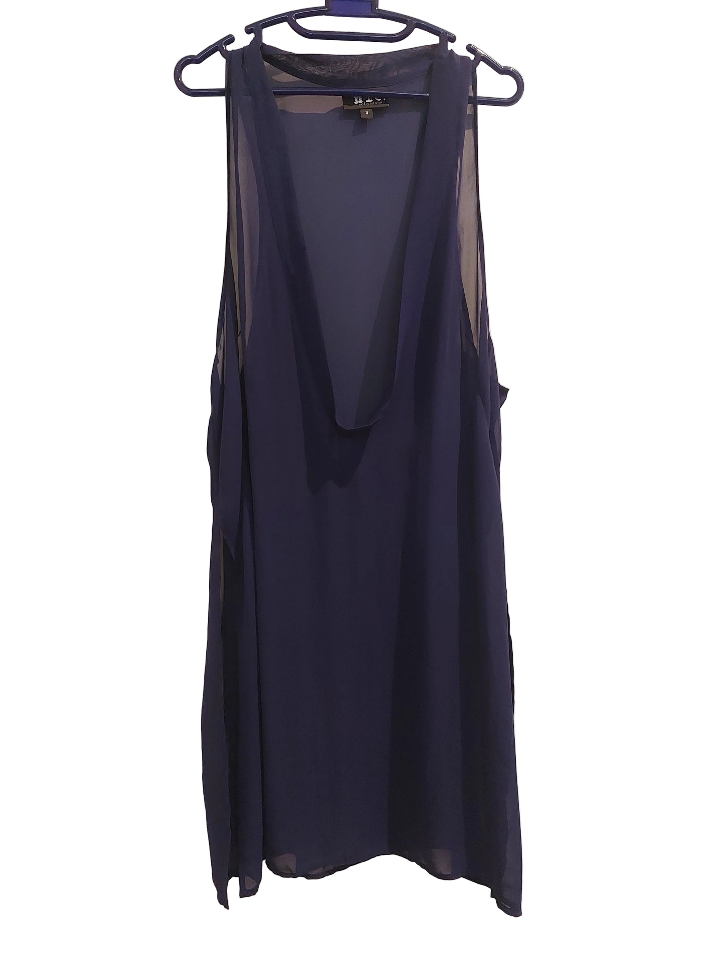 Nicola Waite Designer navy chiffon layering top, size 4/14