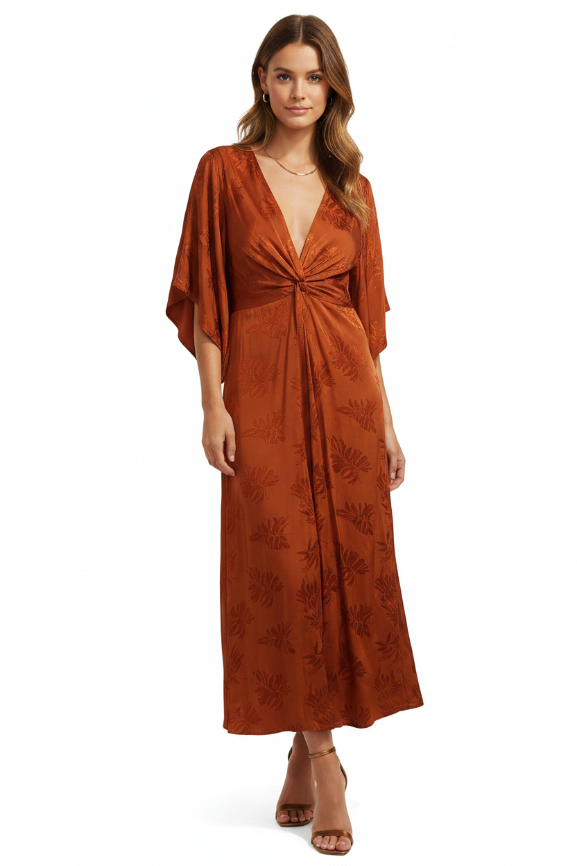 Rust silky midi dress, size 12