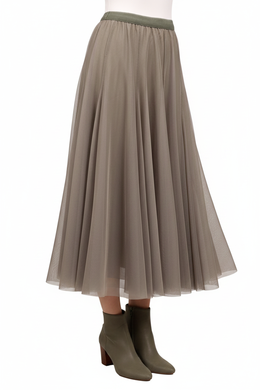 Khaki green tulle skirt, OSFM, fits 8-10-12