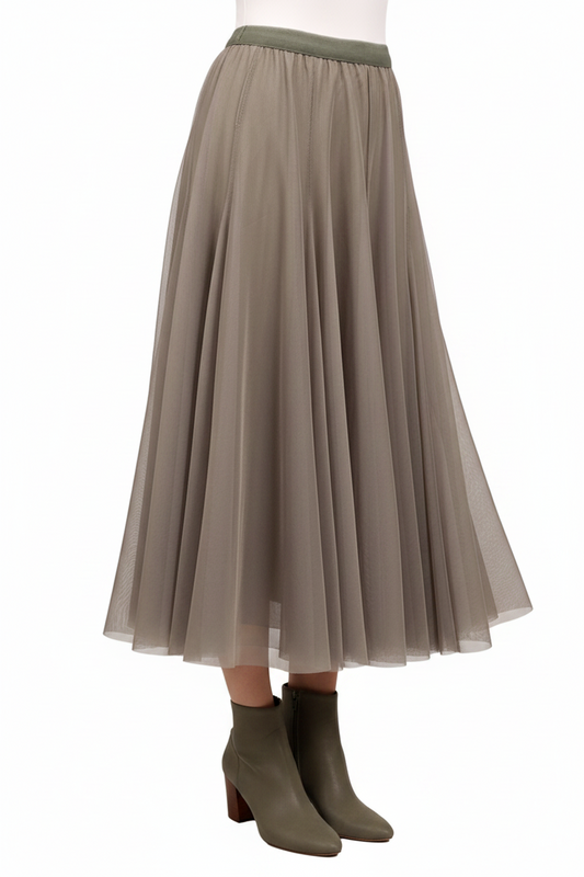Khaki green tulle skirt, OSFM, fits 8-10-12