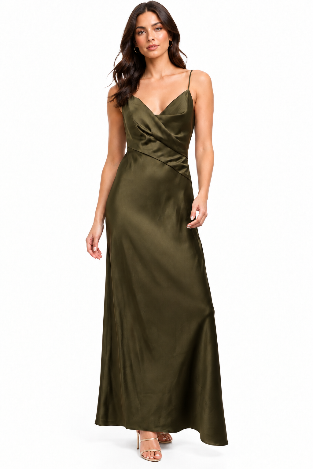 Significant Other olive green formal satin dress size 10