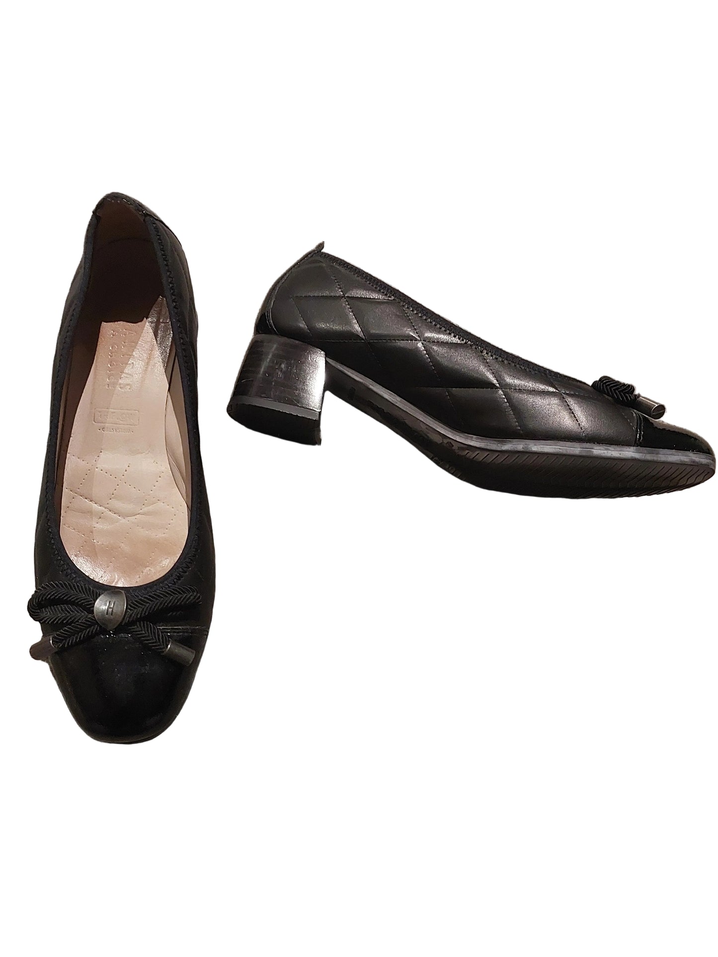 Hispanitas black leather low block heels/shoes, size 42/11