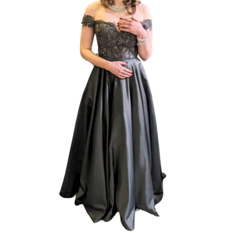 Charcoal satin silk formal/ball dress, size 8