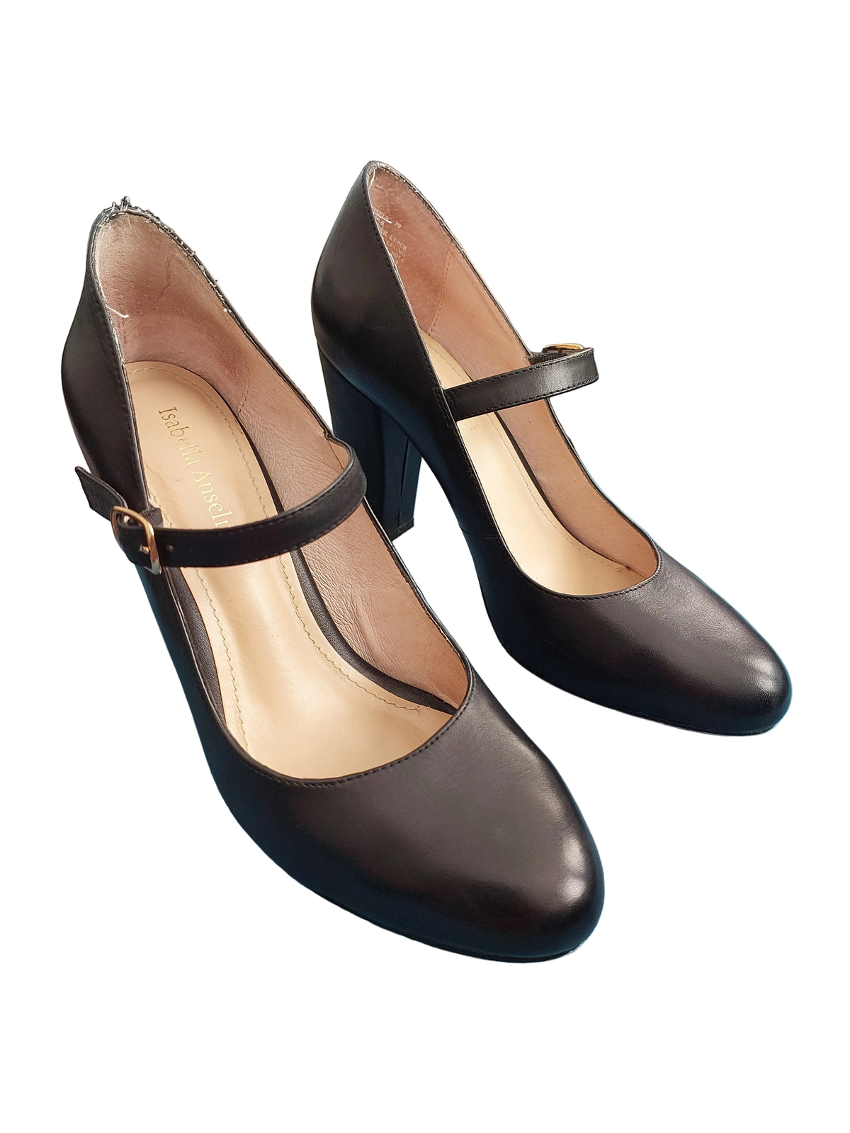 Isabella Anselmi black leather block heels, size 38/ 7