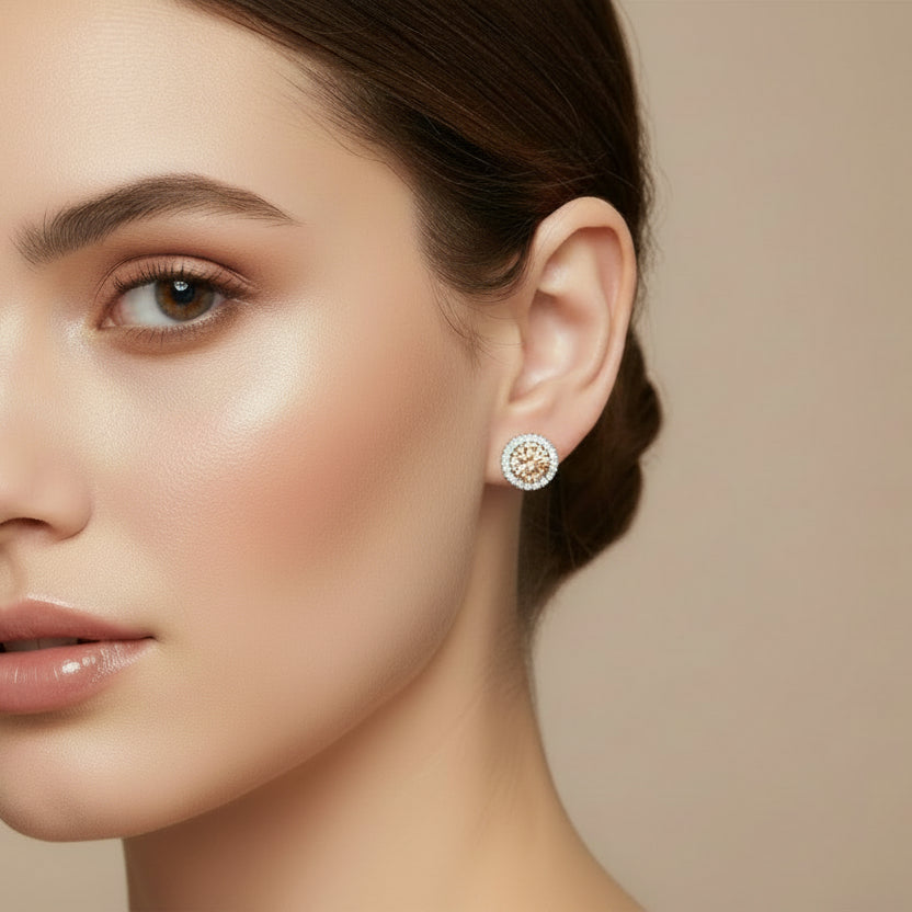 NEW champagne cz gold plated clip on earrings