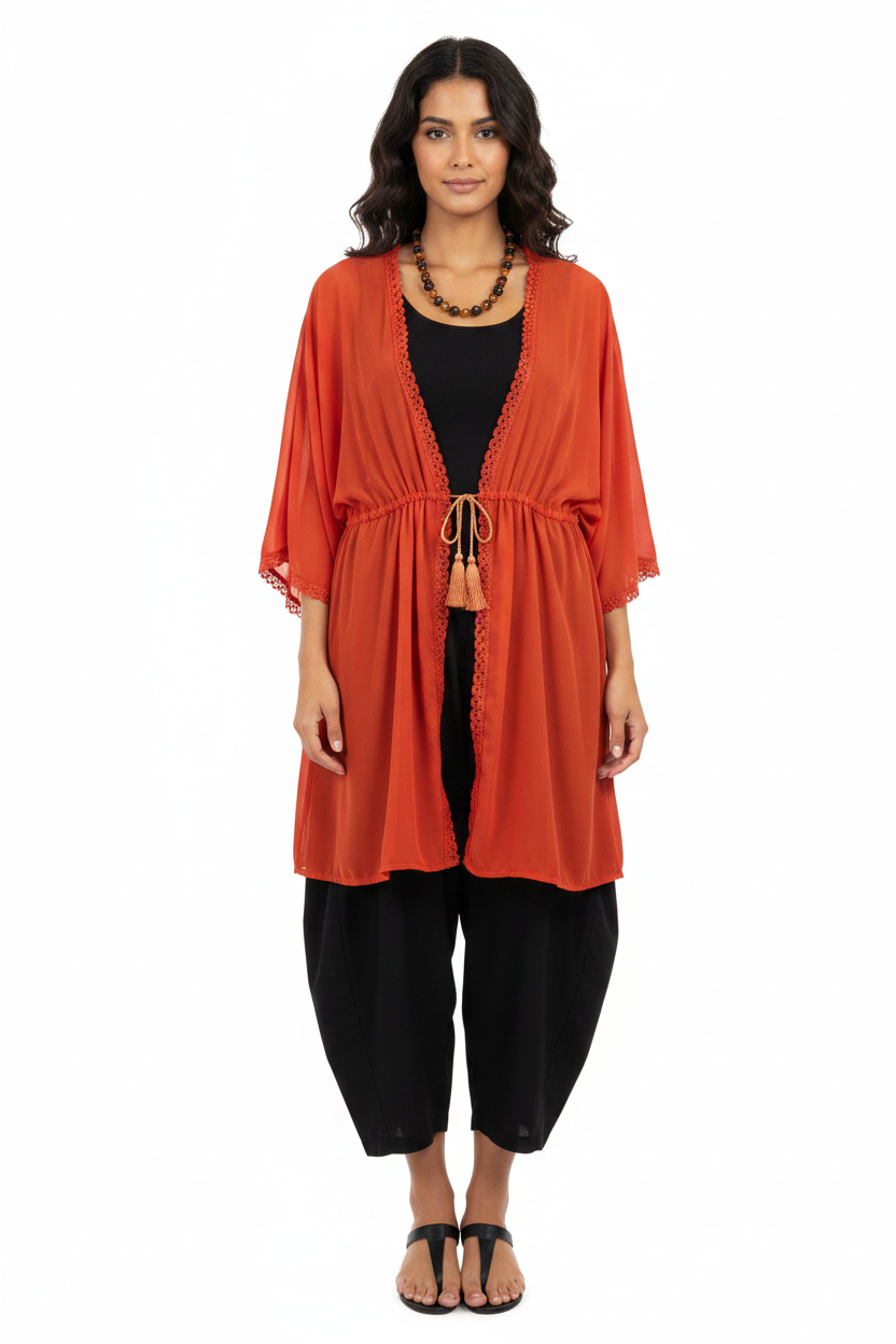 NEW orange chiffon cover-up/layering top, one size, 12-14