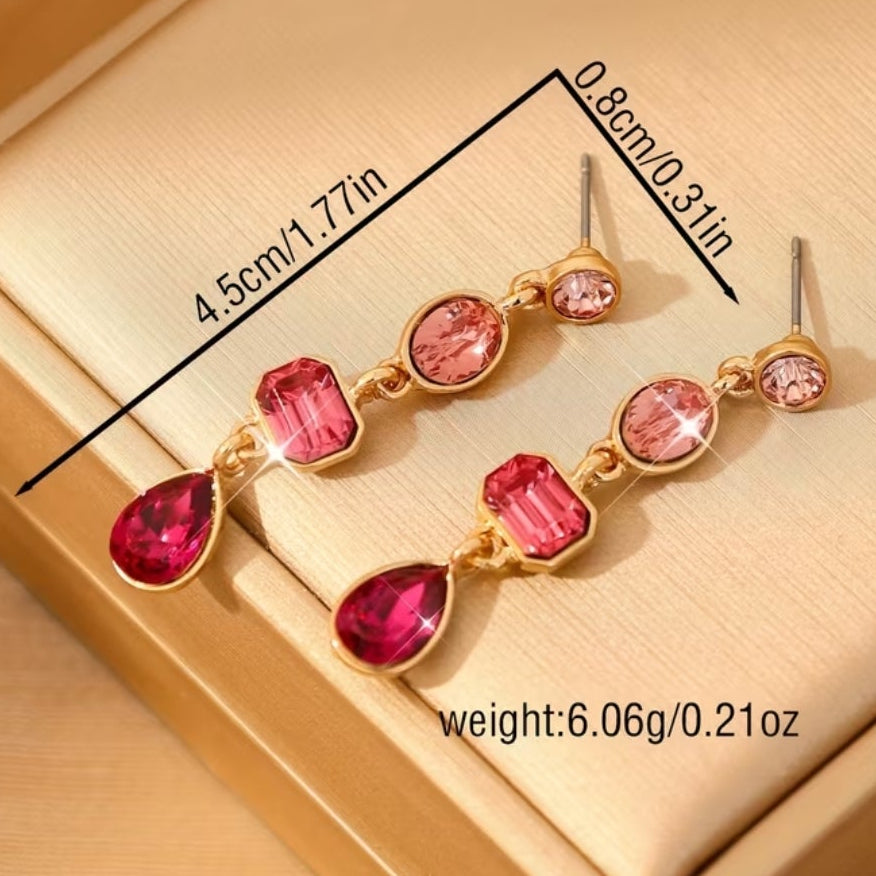 New 4 tone pink crystal drop earrings, gold plated