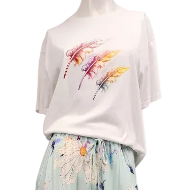 New white cotton feather T / top, size S 10/12