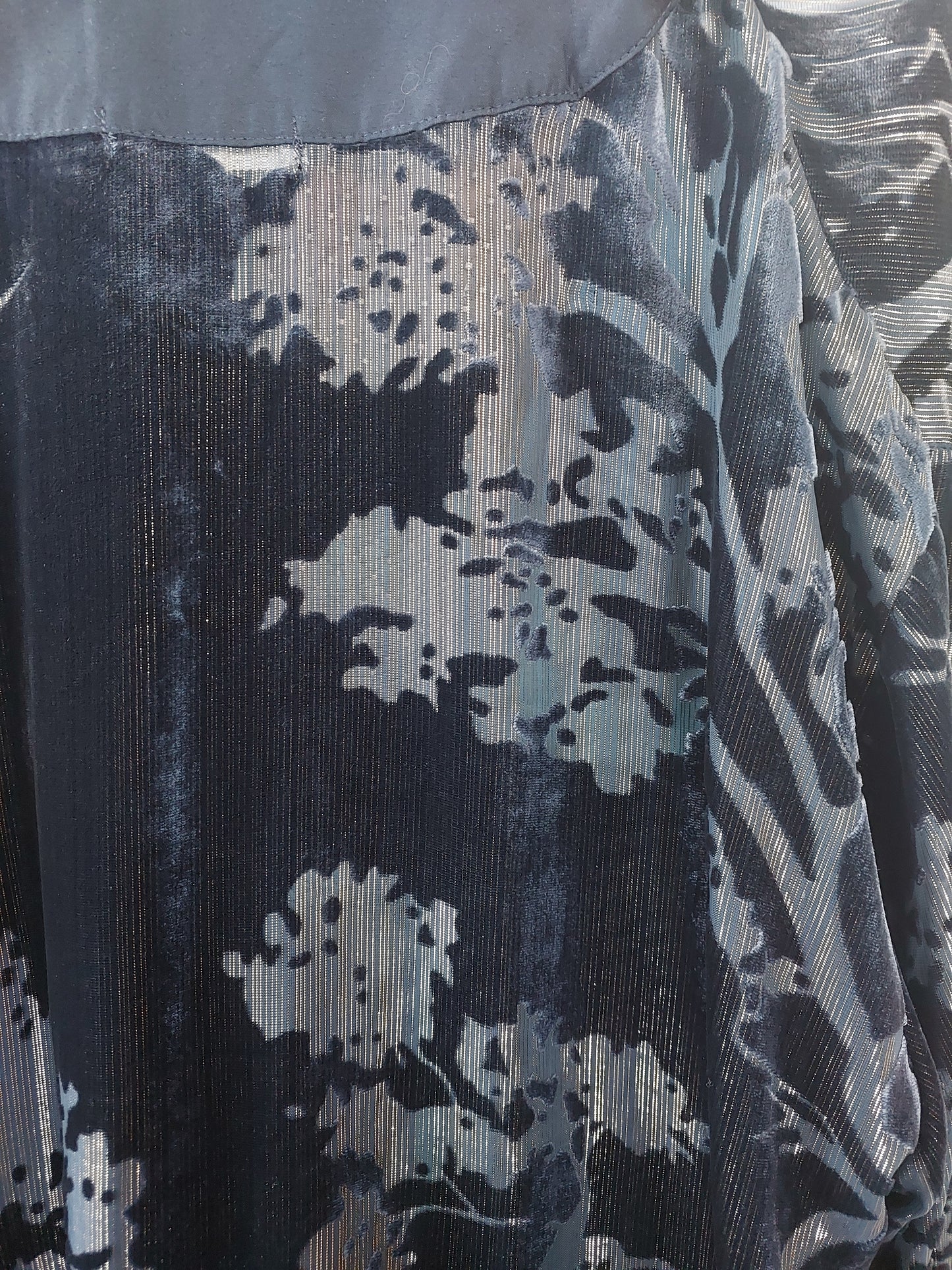 HIRE-blue silver/ gold thread coat, size L/14