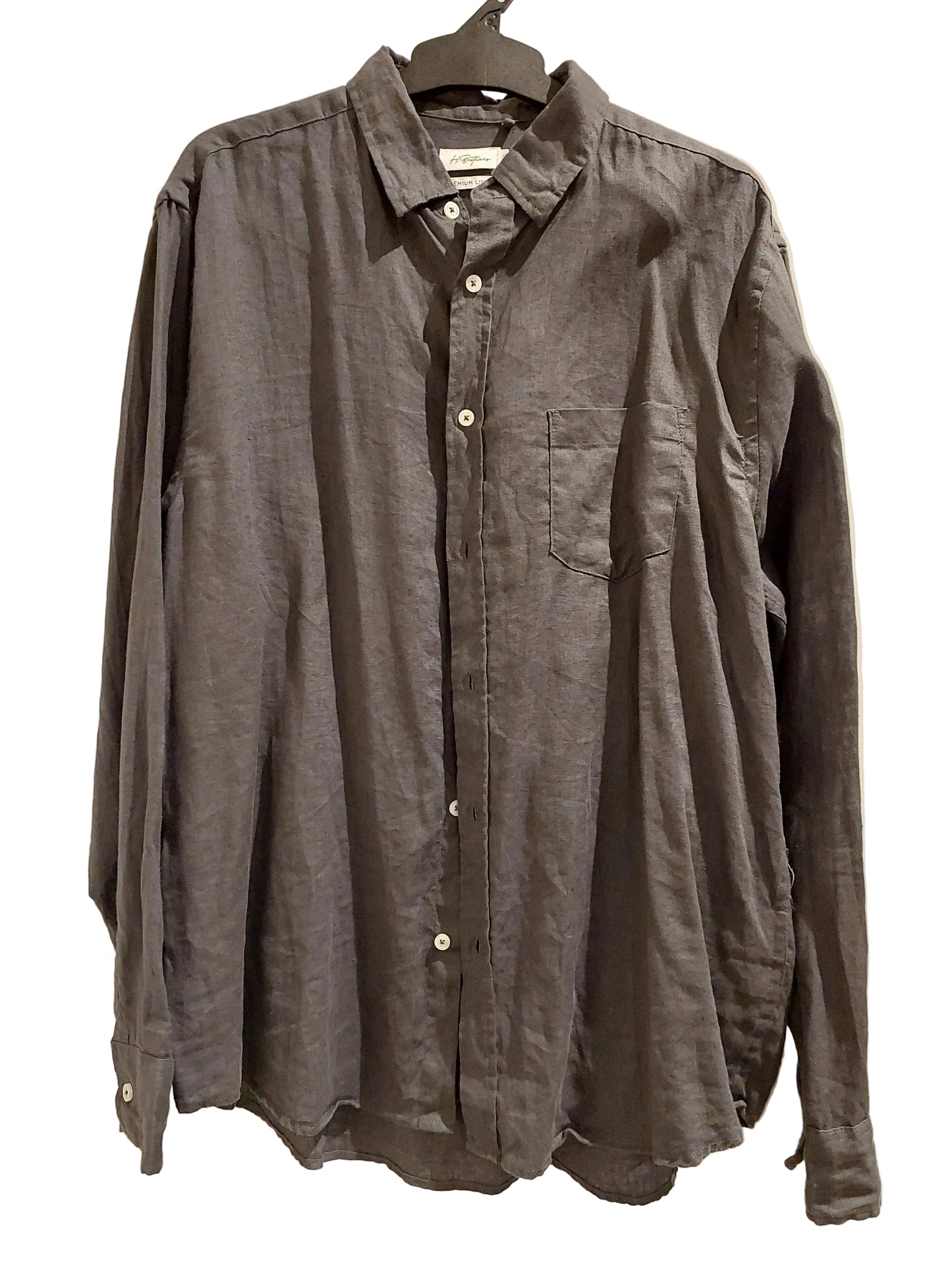H Brothers men's grey linen shirt, size XL