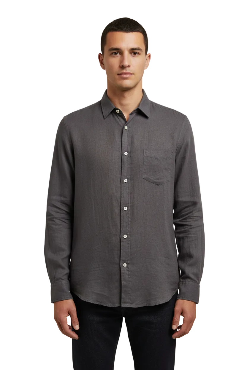 H Brothers men's grey linen shirt, size XL