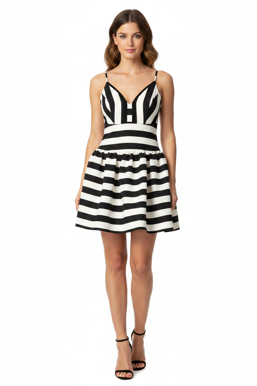 Asos black white striped formal/party dress, size 10
