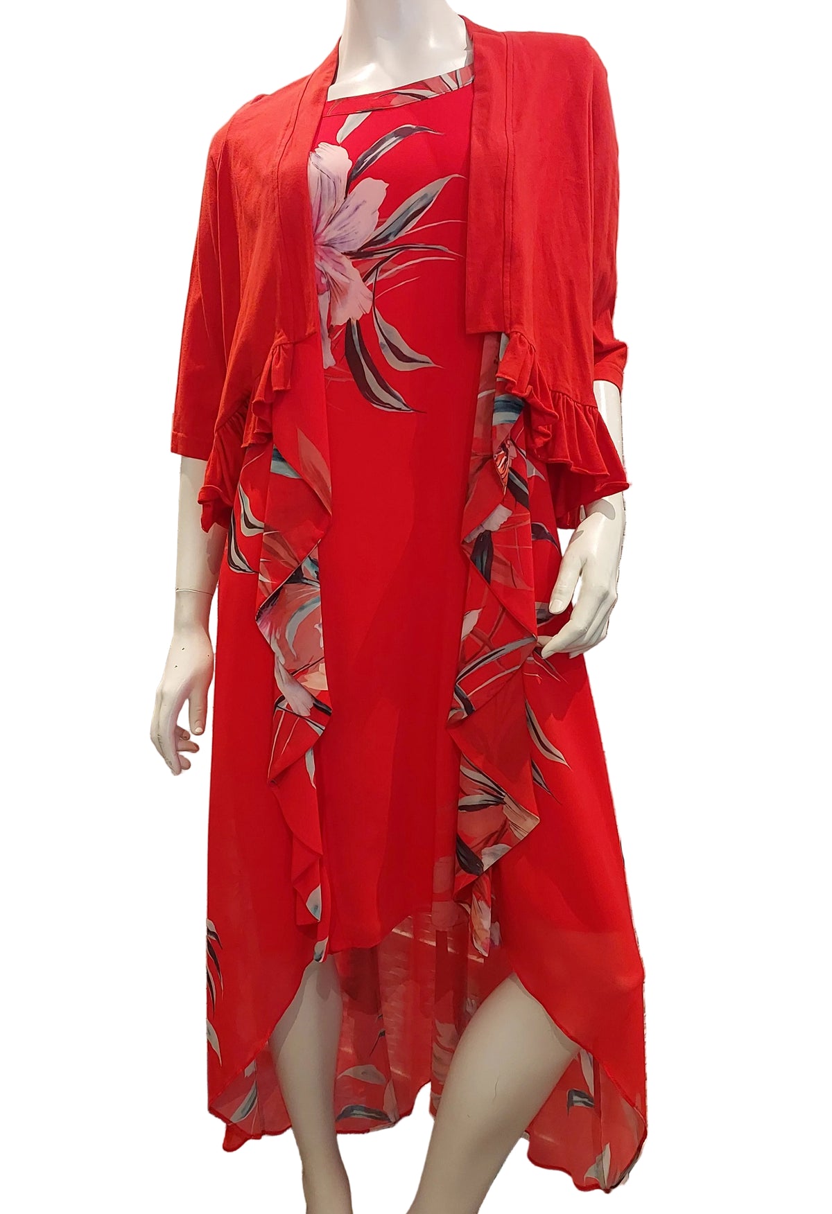 Harlow orange red floral high low dress, size 18