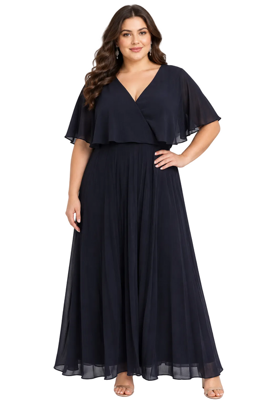 Navy chiffon top pleated maxi formal, size 16-18