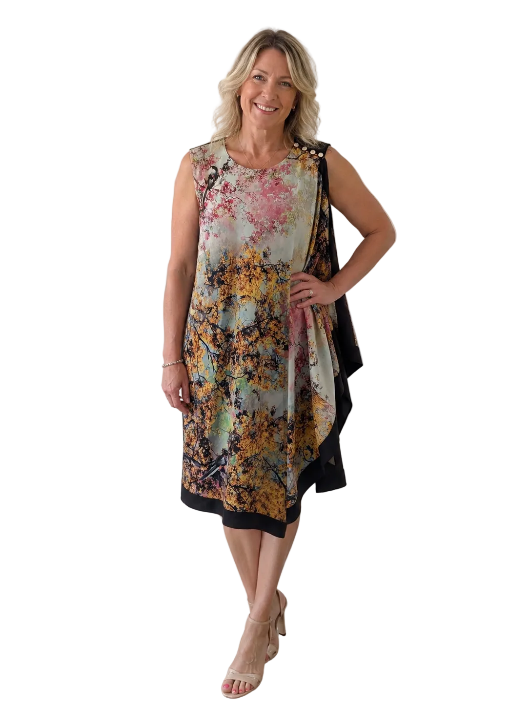 Ted Baker colourful front black dress, size 10