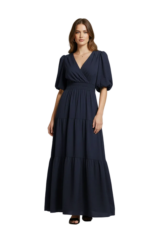 Navy rayon maxi dress, size 14