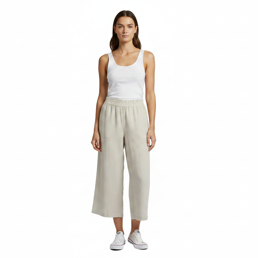 Maglia beige linen wide leg cropped pants, size 8